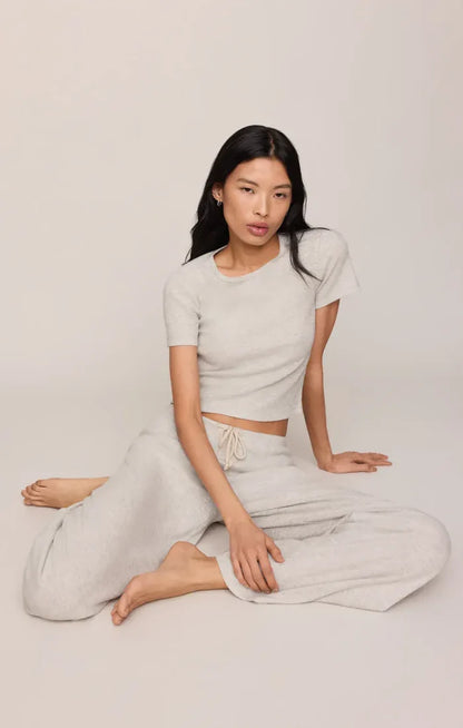 Z Supply Waffle Brushed Thermal Pant in Feather Grey Waffle Lounge Pants | Women's Wide Leg Thermal Pants Bottoms