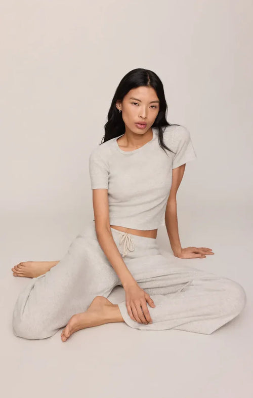 Z Supply Waffle Brushed Thermal Pant in Feather Grey Waffle Lounge Pants | Women's Wide Leg Thermal Pants Bottoms