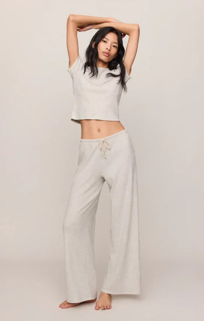 Z Supply Waffle Brushed Thermal Pant in Feather Grey Waffle Lounge Pants | Women's Wide Leg Thermal Pants Bottoms